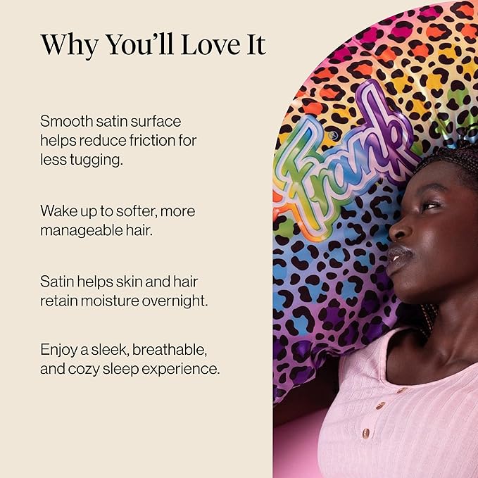 Kitsch x Lisa Frank Satin Pillowcase with Zipper for Hair & Skin, Softer Than Silk Pillow Cases Queen, Wrinkle-Free, Smooth and Cooling Satin Pillow Covers Standard/Queen Size 19x26 - Rainbow Leopard