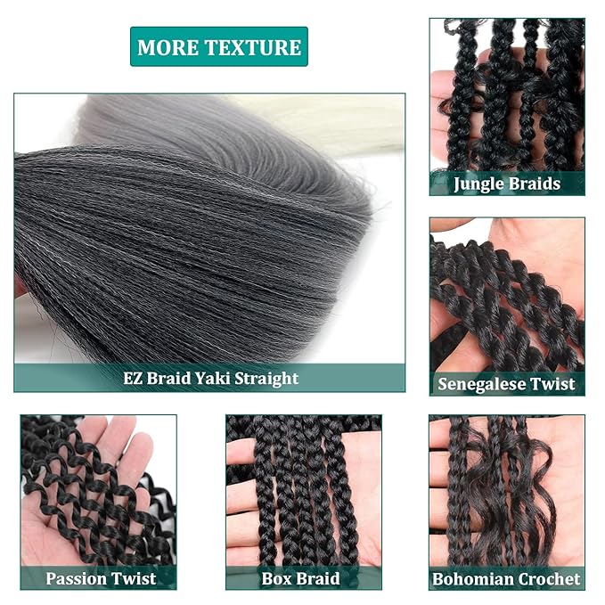 Ombre Braiding Hair Pre Stretched 1B Gray Kanekalo Braiding Hair Extensions for Braiding Box Braids Knotless Prestretched Pre Sectioned Braiding Hair Ombre 26 inch