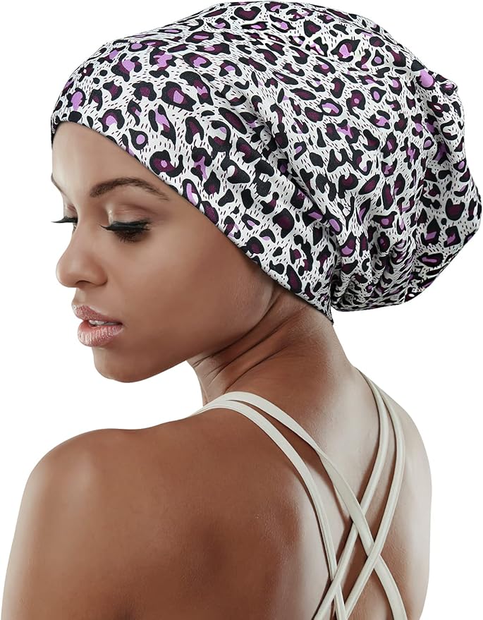 Adjustable Satin Lined Sleep Cap for Dreadlocks Curly Hair Large Head-Stay On Overnight