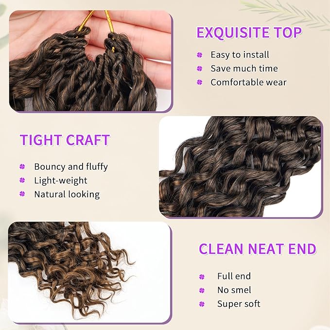 Gogo Curl Crochet Hair Protein Fiber Close to Human Hair 7 Packs Pre looped Water Wave Crochet Hair Deep Twist Synthetic Braiding Hair for Women (T30, 14Inch)