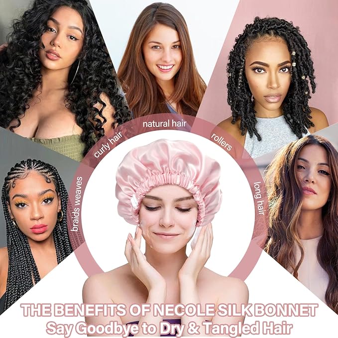 Silk Bonnet for Women 100% Mulberry Silk Sleep Cap 22 Momme Double Layer Hair Wrap for Curly Short Long Hair