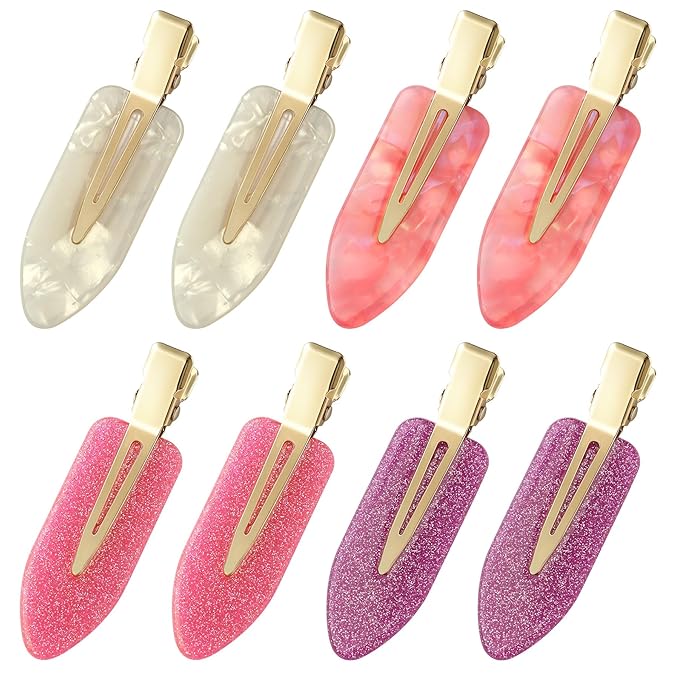 8 Pcs No bend Hair Clips No Crease Makeup Hair Clip Duckbill Clip No Dent Creaseless Alligator Hair Barrettes for Salon Hairstyle Women Girls Makeup Accessories (Acrylic Resin-PinkPink)