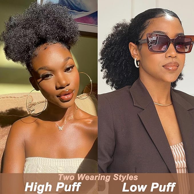 Afro Puff Drawstring Ponytail Human Hair Bun For Black Women 150% Density 10A Brazilian Virgin Human Hair Afro Kinky Curly Clip In Ponytail Extension Human Hair Pieces 150g Natural Color 16inch