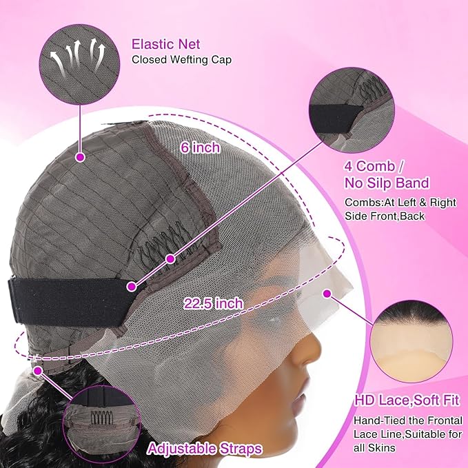 Deep Wave Lace Front Wigs Human Hair 13x6 HD Transparent Lace Front Wigs Human Hair 250% Density Deep Curly Human Hair Wig Pre Plucked Deep Wave Frontal Wigs Natural Color 20 Inch