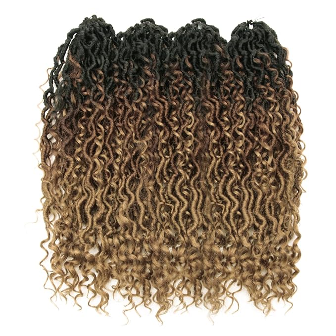 Goddess Locs Crochet Hair 18Inch Faux Locs With Curly Ends,Crochet Hair Pre Looped Boho GoddessLocs Hippie Bohemian Crochet Loc for Black Women（1B/30/27,18inch)
