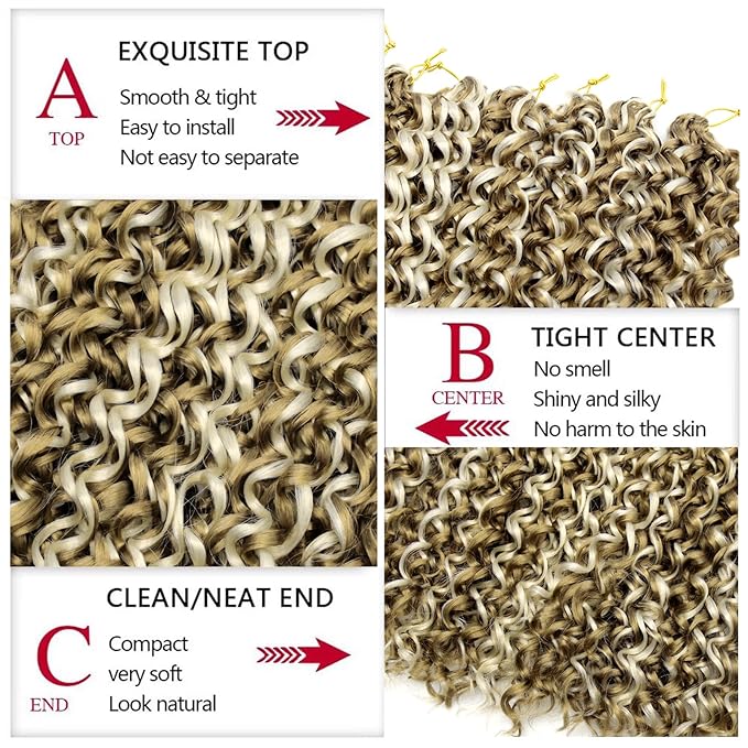 YXCHERISHAIR Curly Crochet Hair GoGo Curl Crochet hair for Women 8Packs Deep Wave Braiding hair,Synthetic Bohemian Crochet Braid Water Wave Crochet hair Extensions(P27/613, 18Inch)