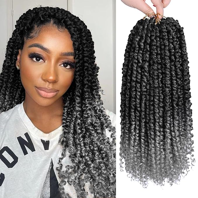 NAYOO Passion Twist Hair - 8 Packs 14 Inch Passion Twist Crochet Hair For Women, Crochet Pretwisted Curly Hair Passion Twists Synthetic Braiding Hair Extensions(14 Inch 8 Packs, TGREY)