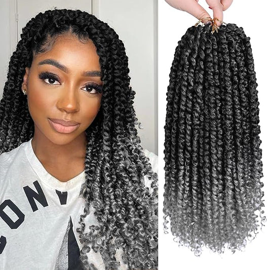 NAYOO Passion Twist Hair - 8 Packs 14 Inch Passion Twist Crochet Hair For Women, Crochet Pretwisted Curly Hair Passion Twists Synthetic Braiding Hair Extensions(14 Inch 8 Packs, TGREY)