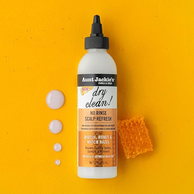 Aunt Jackie's Braid + Twist Collection Dry Clean! No Rinse Scalp Refresh – Detox and Moisturize Scalp with Witch Hazel, Scalposine, Biotin, and Honey – 6 fl oz