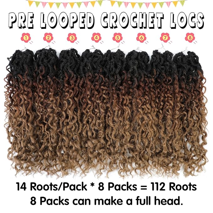 Fulcrum Goddess Locs Crochet Hair 16 Inch, 8 Packs New Faux Locs Crochet Hair for Black Women, Crochet locs with Curly Ends (16Inch (Pack of 8), 1B/30/27#)