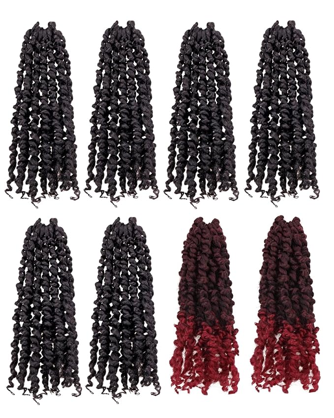10 Inches 8 Packs Passion Twist Crochet Hair for Black Women-Mixed Color Combo Pack(6 packs 1B+2 packs T1B/BUG),Pre-twisted Pre Looped Soft Synthetic Braided Hair Extensions(10"-8 Packs,1B+TBUG)