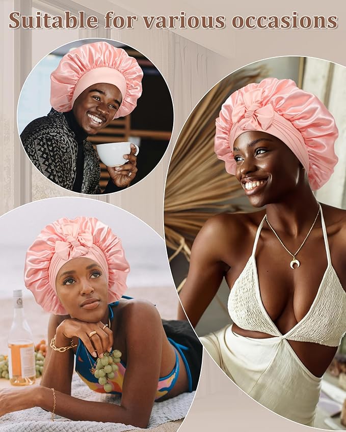Reversible Satin Bonnet for Sleeping Women Double Layer Hair Bonnet with 2PCS Hair Scrunchies Elastic Tie Band Night Cap