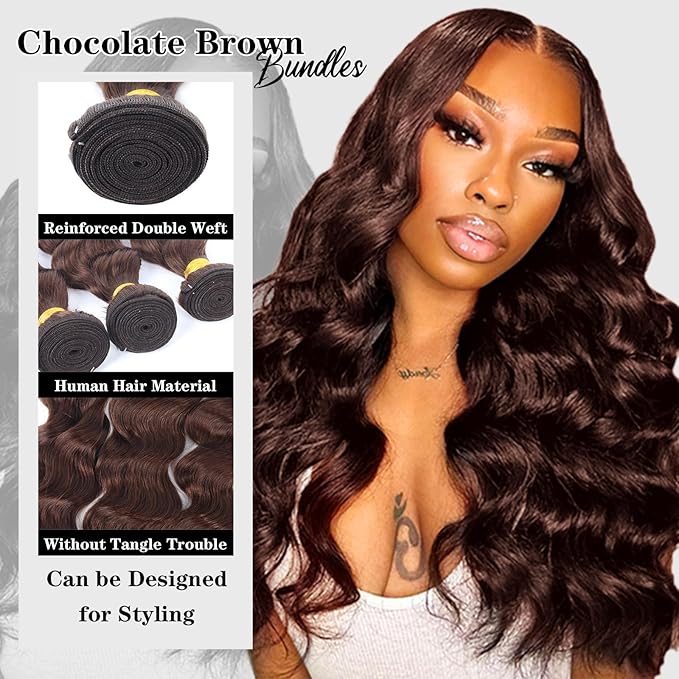 Bundles Human Hair Chocolate Brown Loose Wave Human Hair Bundles 24 26 28 Inch 12A 100% Unprocessed Brazilian Virgin Hair Loose Deep Wave 3 Bundles Remy Human Hair Extension 4# Color