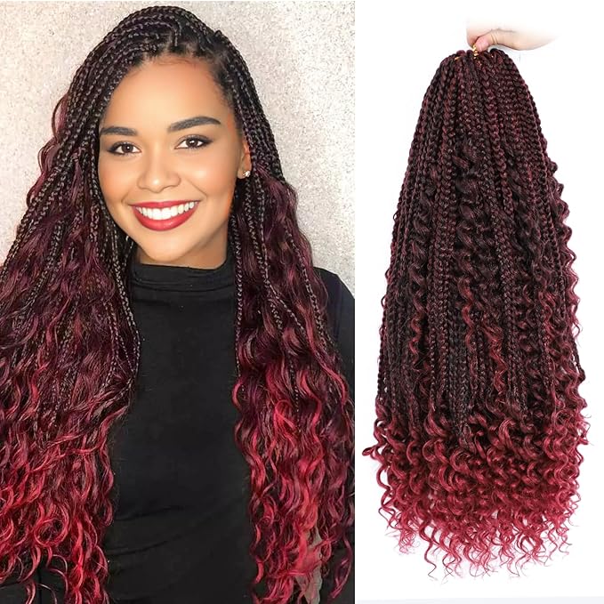 Goddess Box Braids Boho Crochet Hair, 24 Inch, 9 Packs, Pre Looped Box Braids For Black Women