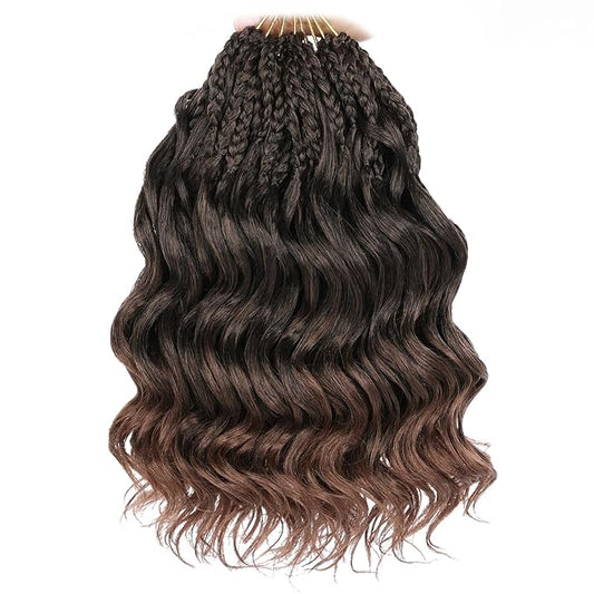 Leeven 10 Inch 8 Packs Boho Ocean Wave Crochet Hair Pre Looped Ombre Brown Curly Crochet Hair Short Ocean Braids Pre Twisted Synthetic Deep Wavy Crochet Hair for Women