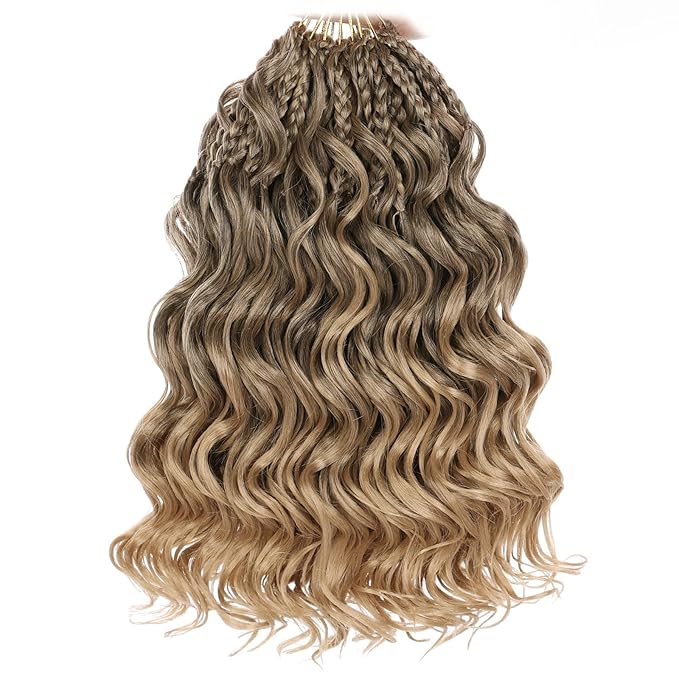 Leeven Boho Ocean Wave Crochet Hair 10 Inch 8 Packs Pre Looped Curly Crochet Hair Short Ocean Braids Pre Twisted Synthetic Deep Wavy Crochet Hair for Women #T33/27