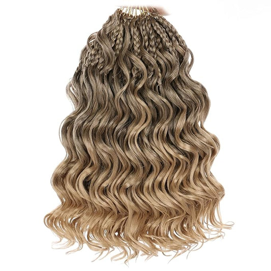 Leeven Boho Ocean Wave Crochet Hair 10 Inch 8 Packs Pre Looped Curly Crochet Hair Short Ocean Braids Pre Twisted Synthetic Deep Wavy Crochet Hair for Women #T33/27