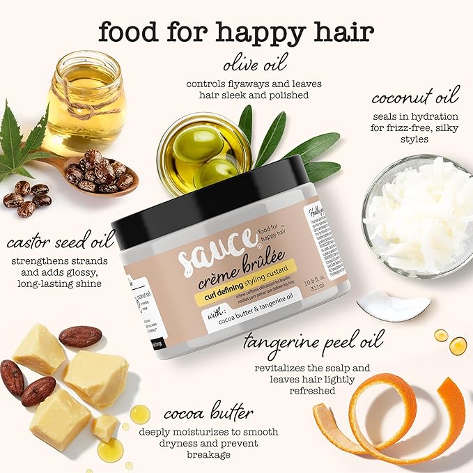 SAUCE BEAUTY Crème Brulee Curl Custard (10.5 Fl Oz) Frizz Control, Detangler & Curl Defining Cream with Cocoa Butter, Coconut Oil & Tangerine Oil, Hair Styling Cream for Wavy & Coily Hair
