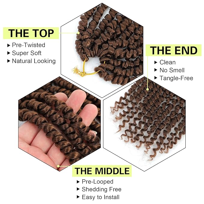 Passion Twist Crochet Hair 12Inch Passion Twist Hair 8 Packs Pre-Twisted Passion Twist Crochet Hair for Black Women Soft Passion Twist Curly Crochet Hair 30#