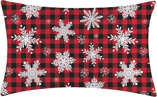 1 Pack Christmas Snowflakes Satin Pillowcase Red Christmas Plaid Similar to Silk Pillow Cases for Hair and Skin, Soft Smooth Breathable Cool Pillow Cases, with Hidden Zipper Queen Size 20" x 30"