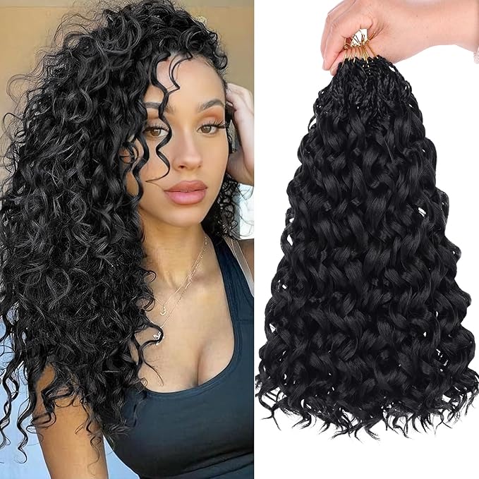 14 Inch Gogo Curl Crochet Hair 8 Packs Ocean Wave Crochet Hair Pre-looped Black Deep Twist Curly Water Wave Crochet Hair Goddess Box Braids Synthetic Braiding Hair for Women (16Strands/pack 1B#)