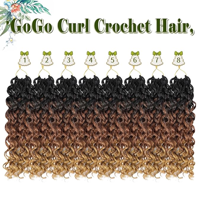 Vomella GoGo Curl Crochet Hair 8 Packs 14 Inch Water Wave Curly Crochet Hair for Women Short Beach Curl Synthetic Deep Twist Crochet Hair Extensions(1B/30/27#)
