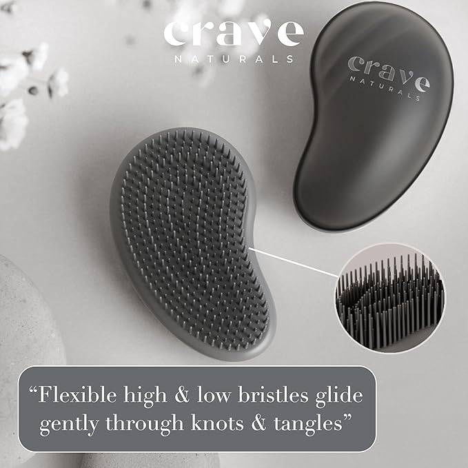 Crave Naturals Mini Detangler Hair Brush Black – Glide Thru Hair Detangler Brush for Women, Kids & Toddlers – Gentle Scalp Care, No-Pain Tangle-Free Hairbrush for All Hair Types, Travel Hair Brush