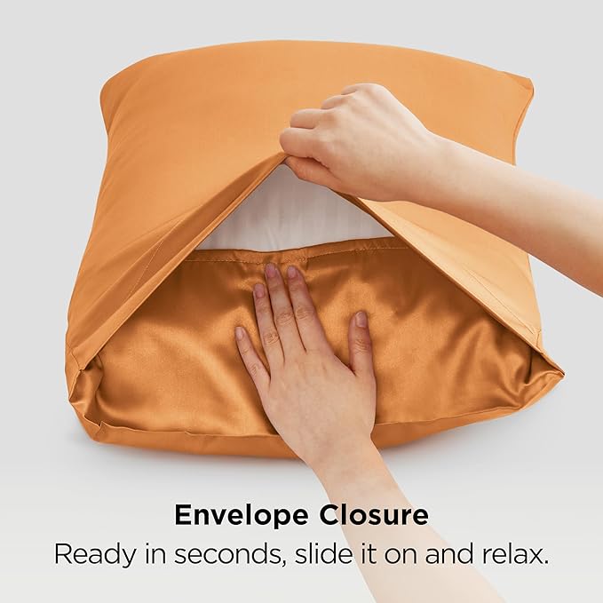 Bedsure King Size Satin Pillowcase Set of 2 - Orange Silky Pillow Cases for Hair and Skin with Envelope Closure, Similar to Silk Pillow Cases, Gifts for Women Men, 20x36 Inches, 2pcs