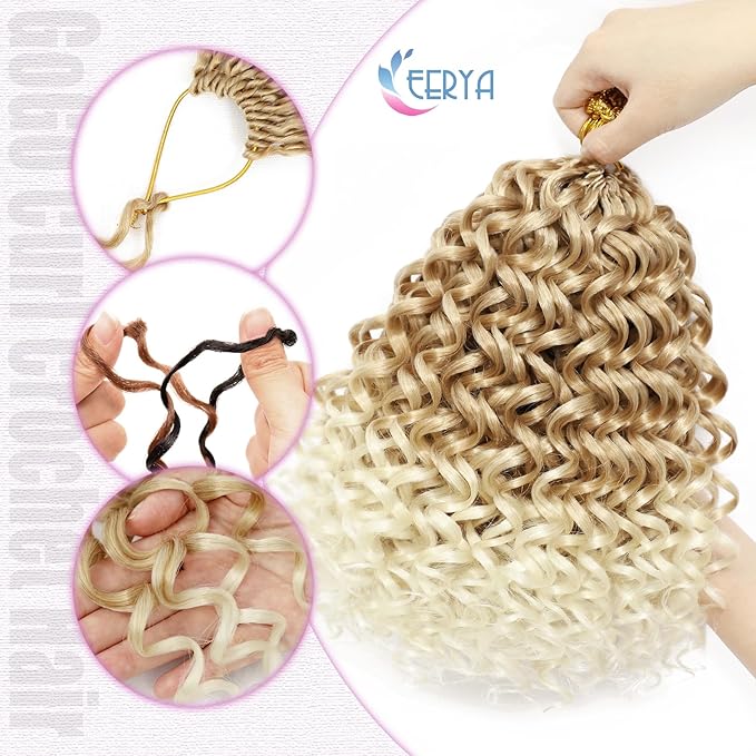7 Packs GoGo Curl Crochet Hair 10 Inch Short Strawberries & Cream Curly Crochet Hair for Women Deep Wave Beach Curl Crochet Braids Synthetic Braiding Hair Extensions(10 Inch, T27/613)