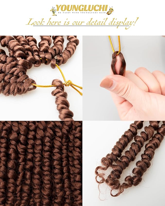 4 Inch 7 Packs Super Short Passion Twist Crochet Hair for Black Women and Kids-Pure Brown Pre Looped Pretwisted Soft Hair Extensions,Braided by Synthetic Spring Kinky Twist Bohemian Curl(4"-7P,30#)