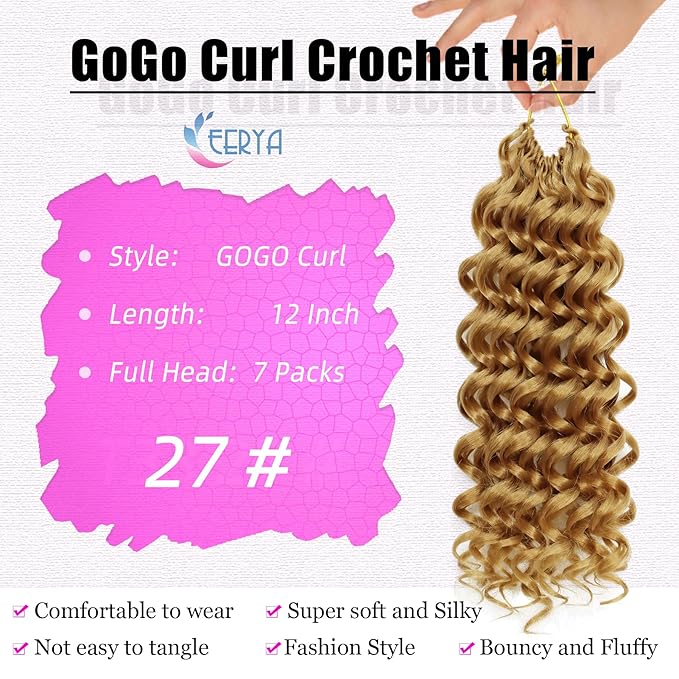 7 Packs GoGo Curl Crochet Hair 12 Inch Short Curly Crochet Hair for Women Deep Wave Beach Curl Crochet Braids Synthetic Braiding Hair Extensions(12 Inch, #27)