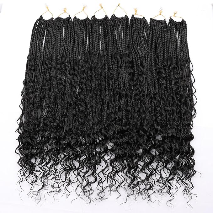 24 inch Goddess Box Braids Crochet Hair Bohemian Box Braids Curly Ends 8 Packs Crochet Box Braids Pre-looped Boho Box Braids Crochet Braids for Black Women Synthetic Braiding Hair Extension #2