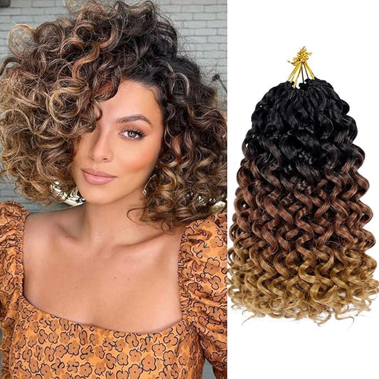 Vomella GoGo Curl Crochet Hair 8 Packs Water Wave Hair 10 Inch Curly Crochet Hair for Women Short Beach Curl Hair Synthetic Deep Twist Hair Extensions(1B/30/27#)