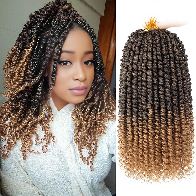 Xtrend 8 Packs Pre-Twisted Passion Twist Crochet Hair 12 Inch Natural Pre-Looped Passion Twist Crochet Braids Hair For Women Bohemian Synthetic Passion Braiding Hair Extension (8packs, T27#)