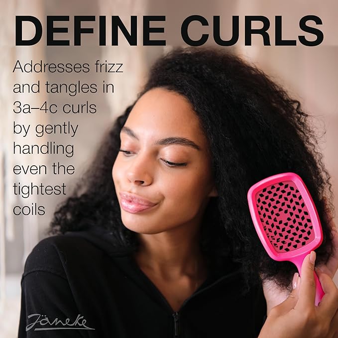 Janeke Superbrush Detangling Brush for Soft Smoothing Hair Brushing with Anti-Static Bristles - Vented Wet Hair Brush for Blow Drying Use - for Curly, Thick, Wavy, Fine Hair Types (Bright Pink)