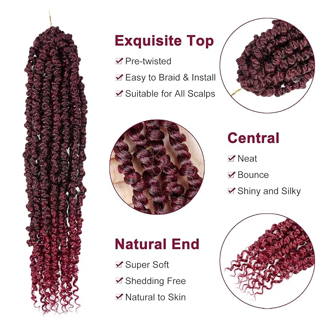 Passion Twist Hair - 8 Packs 18 Inch Passion Twist Crochet Hair For Women, Crochet Pretwisted Curly Hair Passion Twists Synthetic Braiding Hair Extensions (18 Inch 8 Packs, TBUG)