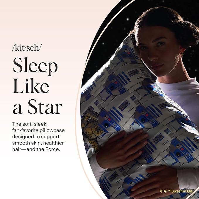 Kitsch x Star Wars R2-D2 & C-3PO Satin Pillowcase | Satin Pillowcase with Zipper, Better Than Silk Pillowcase | Frizz-Reducing Pillow Case for Hair & Skin Care, Cooling & Breathable - King