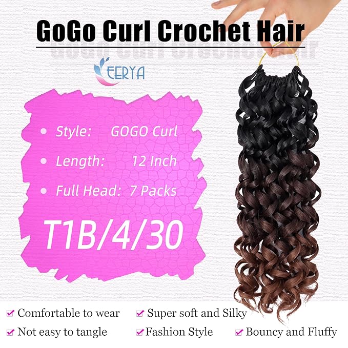 7 Packs GoGo Curl Crochet Hair 12 Inch Short Curly Crochet Hair for Women Beach Curl Water Wave Deep Twist Crochet Braids Synthetic Braiding Hair Extensions (12 Inch, T1B/4/30)