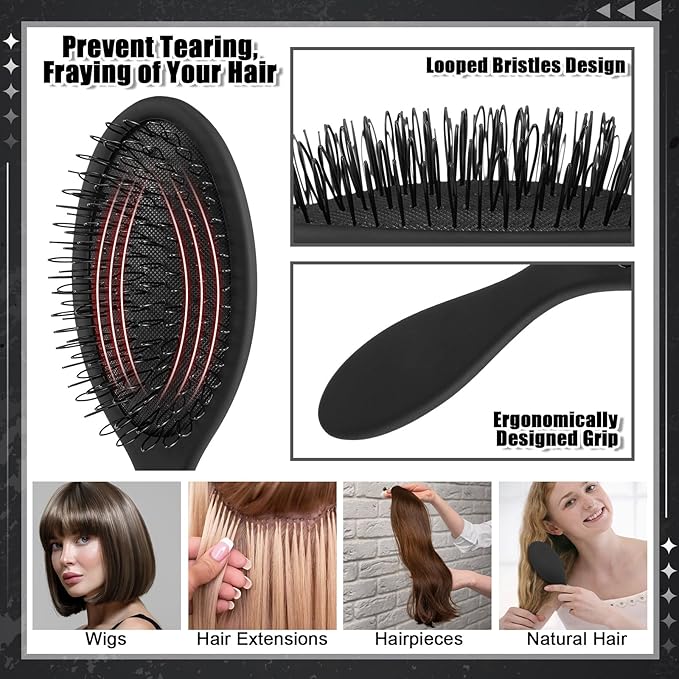 3Pcs Wig Brushes for Synthetic Hair with 4Pcs Wig Cap and Wide Tooth Hair Comb No More Hair Pulling