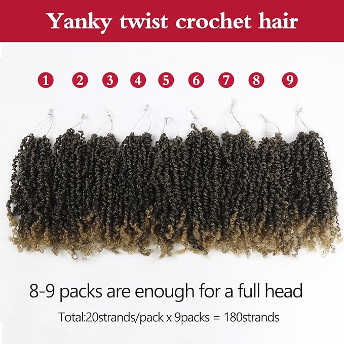 Yanky Twist Crochet Hair, PILLUGER Yaki Twists Hair Micro Spring Twist Braids,9 Packs Pre-looped passion Twist Brown Senegalese With Curls Crochet Synthetic Hair Extensions(T27)