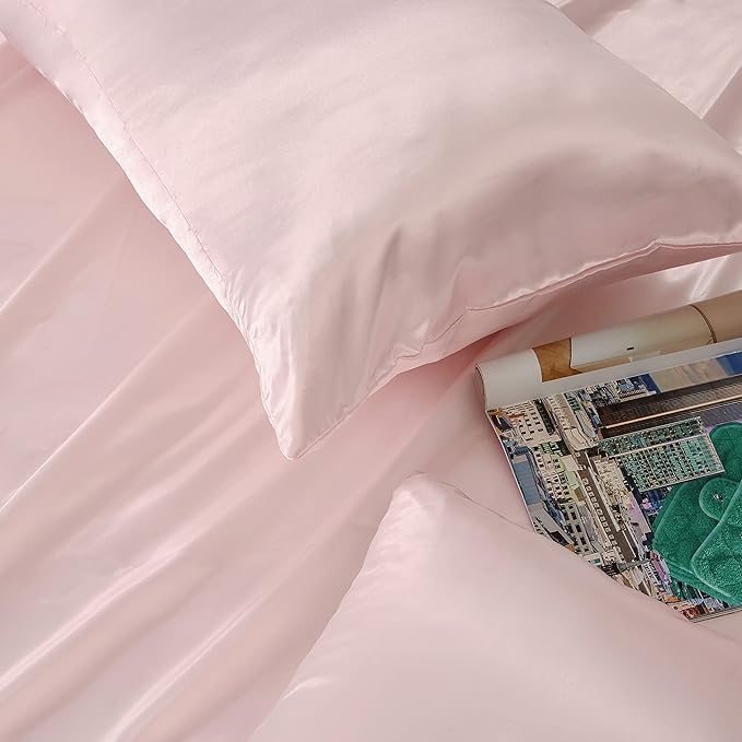 King Size Satin Pillowcase Set of 2 with Envelope Closure,Blush Pink Silk Pillowcase for Hair and Skin (20x36)