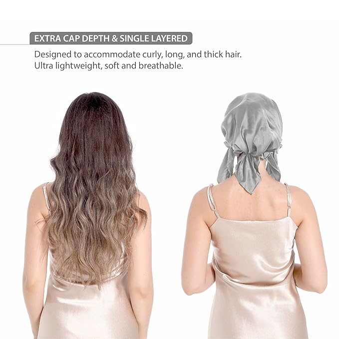 SissiLita 100% Silk Bonnet for Sleeping, Hair Bonnet with Tie Band, Large Silk Sleep Cap for Curly Hair, Silk Hair Wrap for Hair Care