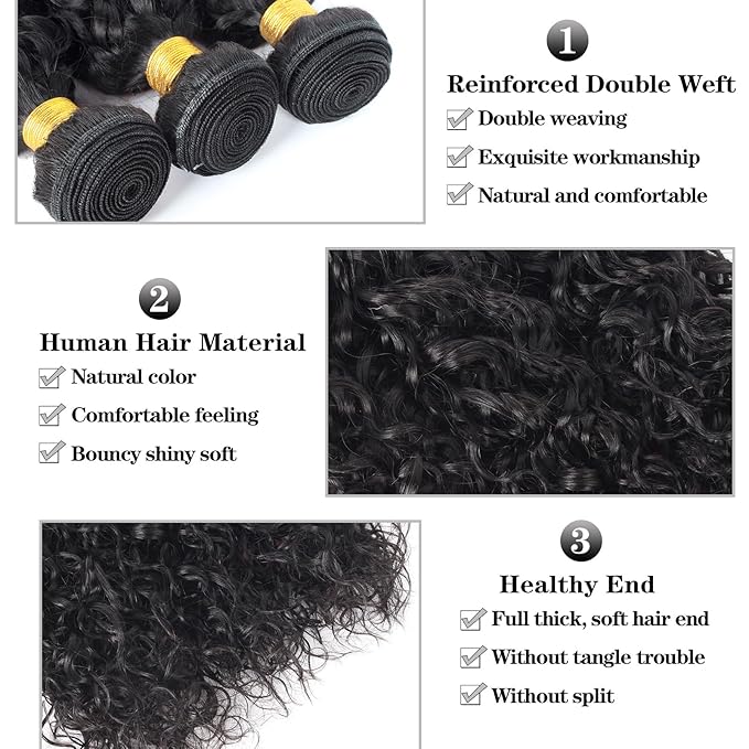 12A Water Wave 3 Bundles with 5x5 Lace Closure(18 20 22+16) 100% Unprocessed Brazilian Virgin Remy Hair Water Wave Human Hair Bundles with 5x5 HD Lace Closure Natural Color