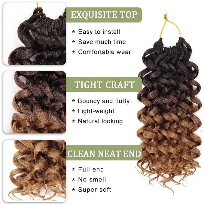 Vomella GoGo Curl Crochet Hair 8 Packs Water Wave 10 Inch Curly Crochet Hair for Women Short Beach Curl Synthetic Deep Twist Extensions(OT4/30#)