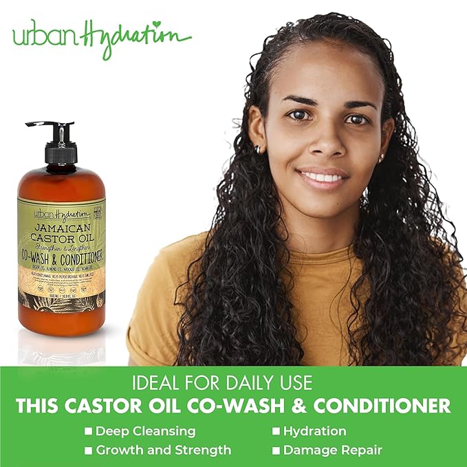 Urban Hydration Jamaican Castor Oil Co-Wash and Conditioner | Sulfate, Paraben and Dye Free, Cleanses, Hydrates and Repairs Damage for Soft, Strong and Shiny Hair, All Hair Types, 16.9 Fl Ounces