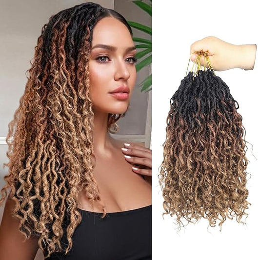 Goddess Locs Crochet Hair 12 Inch 9 Packs Synthetic Faux Locs Crochet Hair for Black Women, River Locs Hair Extensions Style Pre looped Crochet with Curly Ends