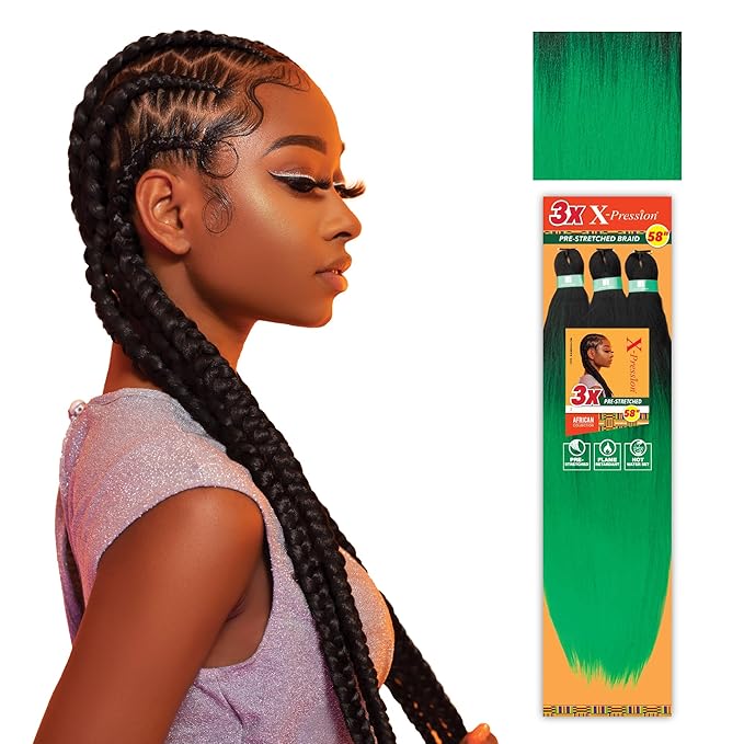 Sensationnel X-pression prestretched braiding hair - 3x braid 58 inch all kanekalon flame retardant synthetic braid for box braids and twists (3 pack, T1B/EMERALD)