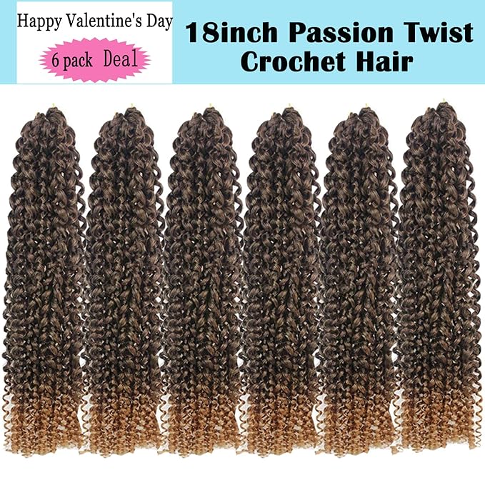 Passion Twist Hair 6 Packs 18inch Ombre Blonde Water Wave Crochet for Passion Twists Long Bohemian Hair Braiding Ombre Passion Twist Crochet Hair Extensions (T1B/27#)