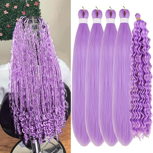 Lavender Purple Braiding Hair Pre stretched Boho Hair for Braiding Curly Deep Wave Crochet Braids Prestretched Ez Braid Hypoallergenic Synthetic Knotless Itch Free