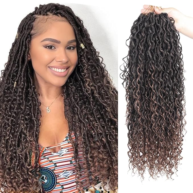 Goddess Locs Crochet Hair 22 Inch 9 Packs Synthetic Faux Locs Crochet Hair for Black Women, River Locs Hair Extensions Style Pre looped Crochet Locs with Curly Ends